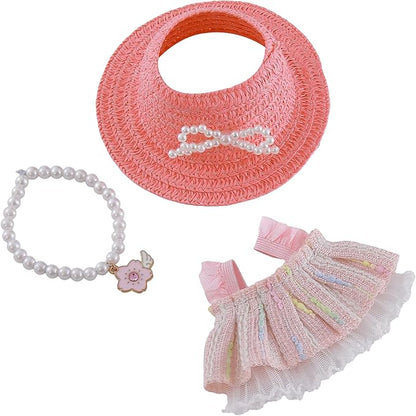 Clothes for Doll 3 PCS 17cm Clothes Set Cute Style Outfit Pink Dress Straw Hat Necklace for 6.7 Inches Doll Only Accessories
