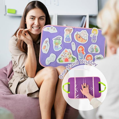 CHEFAN 2 Pack Felt Board for Kids, Portable Travel Storyboard, Preschool Activity Play Kits, Board Only, Blue&Purple