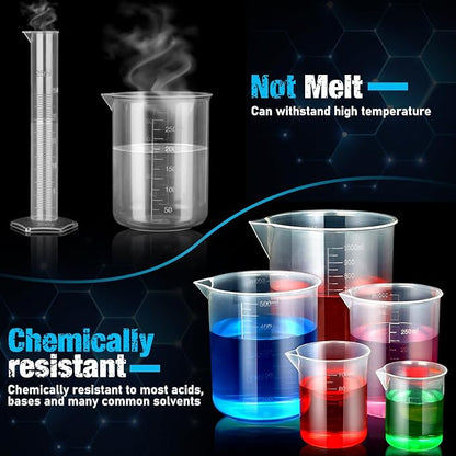 moveland Plastic Graduated Cylinders and Beakers with 5 Pipettes, 10ml 25ml 50ml 100ml Cylinders, 50ml 100ml 250ml 500ml 1000ml Beakers, Ideal for DIY and Kids Science Lab