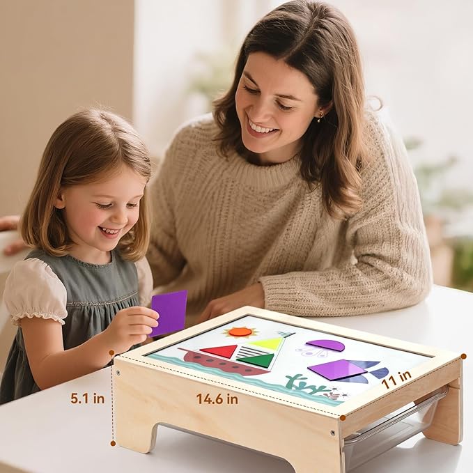 Light Table for Kids -Sand Painting Light Box All-in-One Sandbox Alternative with Tracing Light Box, 10 Dimming Levels & 50+ Pieces(USB)