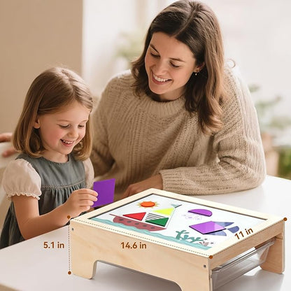 Light Table for Kids -Sand Painting Light Box All-in-One Sandbox Alternative with Tracing Light Box, 10 Dimming Levels & 50+ Pieces(USB)