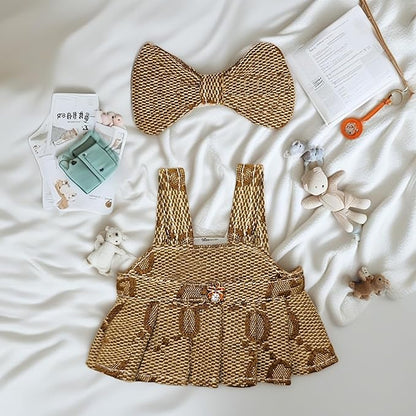 17cm Doll Clothes - Princess Dress with Velvet Hair Bow, Party Outfits for Plush/Blind Box, Luxury Chic Style Set, High-End Fashion Accessories (Brown Dress)