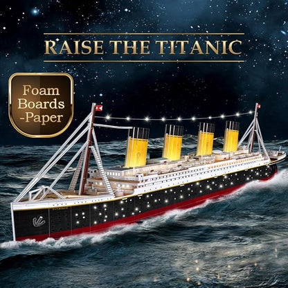 CubicFun Titanic 3D LED Puzzles for Adults 88 CM 266 Pieces,Titanic Toys for Teens, Home Decor Birthday Gifts Adults Teacher Gift Dad's Gift