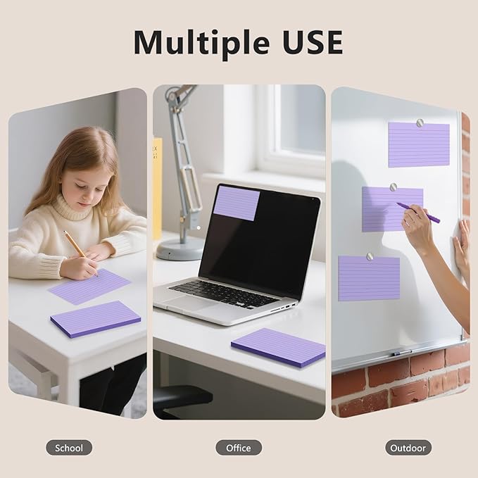 600 Count Index Cards 3 x 5 Inch Purple Lined Flash Cards Ideal for Studying and To-do-List, Portable Note Cards Taking for Students and Teachers, Flash Card Styled for Home, Office or School Use