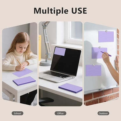 600 Count Index Cards 3 x 5 Inch Purple Lined Flash Cards Ideal for Studying and To-do-List, Portable Note Cards Taking for Students and Teachers, Flash Card Styled for Home, Office or School Use