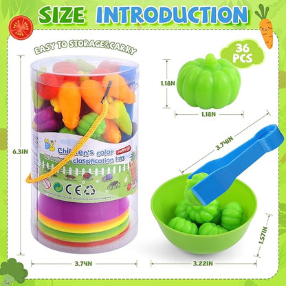 Counting Vegetables Matching Games Sensory Toys with Sorting Bowls Preschool Learning Activities Color Classification Montessori Educational Toys Set Gift for Boys Girls Toddlers Toys Age 3+