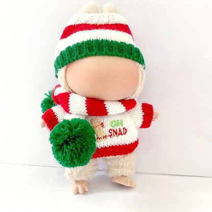 Christmas 17cm Doll Clothes Set(No Doll), Hat & Overalls Set for 17cm Labubu Suit, Cute Cloth for Dress up Unique Style Dolls Outfit Stylish Clothes for Labubu (Christmas Sweater)