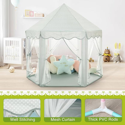 Monobeach Princess Tent Girls Celadon Large Playhouse Kids Castle Play Tent with Star Lights Gift Toy for Children Indoor and Outdoor Games, 55'' x 53'' (DxH)