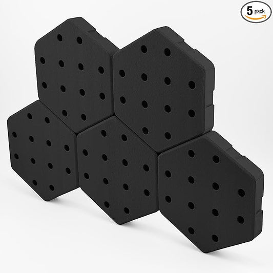 Hexagon Pegboard Tiles, 4.5"x4" each, 5-Pack, Normal-Sized Holes, Make Custom Designs, Easiest to Mount, Expand Existing Pegboard or Fill In Unused Space, Hexboard (Deep Black, 4-inch)