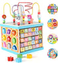 Qilay Wooden Activity Cube for Toddlers 1-3 (Large), 5 in 1 Multipurpose ABC-123 Abacus Bead Maze Shape Sorter | Early Educational Toy for Toddlers - First Birthday Present for Boys Girls