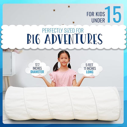 River & Aria Co Kids Tunnel Toys for Toddlers 1-3 - Baby Tunnel Crawl Indoor and Outdoor, 6ft Kids Tunnels Crawl, Interactive Hide and Seek Play for Children (Ivory)