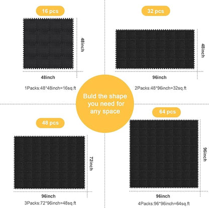 Shihanee 16 Pcs Foam Floor Baby Tiles 11.81 x 11.81 inches Foam Floor Mats Play Mats Bulk with Borders Interlocking for Kids Baby Playroom Nursery Gym（Black）