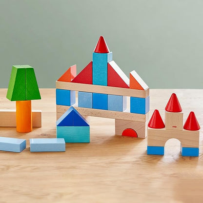 HABA Colored Wooden Building Blocks - 46 Piece Set of Wooden Toys, Stacking Toys for Toddlers 1-3 for Open Ended STEM Play, Made in Germany