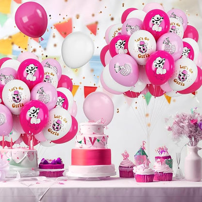 FEYG Cowgirl Balloons, 12 Inch Western Cowgirl Party Decorations Hot Pink Pastel Pink White Cow Party Balloons Cowgirl Print Balloons for Baby Shower Birthday Cowgirl Theme Party Supplies