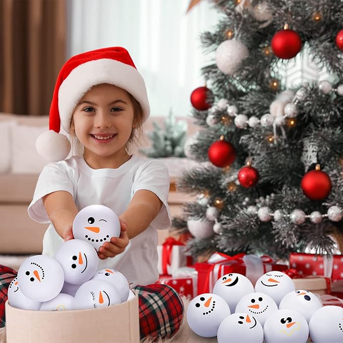 Zhanmai 32 Pcs Christmas Snowmen Stress Balls Bulk Small Snowball Face Relief Squeeze Crafts for Winter Party Favors Xmas Stocking Stuffers Gift Goodie Bag Fillers Holiday Decorations (2.5 Inch)