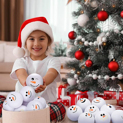 Zhanmai 32 Pcs Christmas Snowmen Stress Balls Bulk Small Snowball Face Relief Squeeze Crafts for Winter Party Favors Xmas Stocking Stuffers Gift Goodie Bag Fillers Holiday Decorations (2.5 Inch)