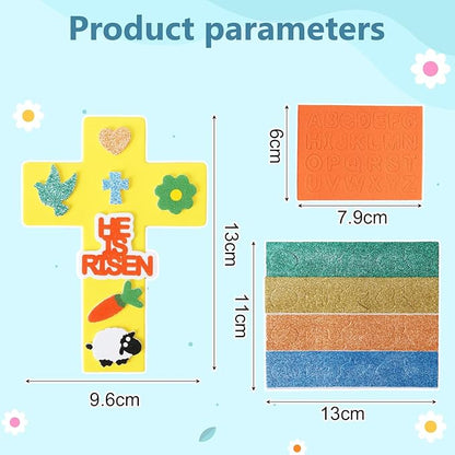 Fennoral 24 Pack Easter Cross Craft Kit for Kids Make You Own Cross Foam Stickers Ornament DIY Easter Arts and Crafts for Spring Party Supplies Easter Decoration