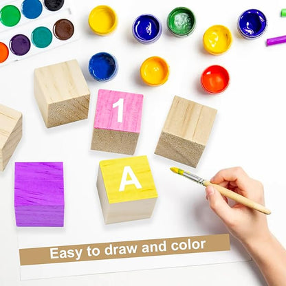 32 Pack Unfinished Wooden Cubes 1.5 Inch Natural Wood Blocks - Smooth Edges DIY Craft Kit for Geometric Art, Puzzle Building & Baby Shower Decorations