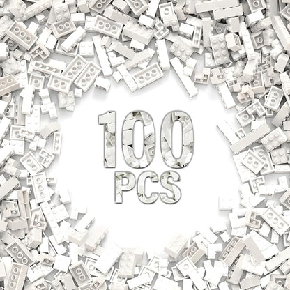 100 Piece Classic Building Blocks, Compatible with Lego, White Bricks in Bulk