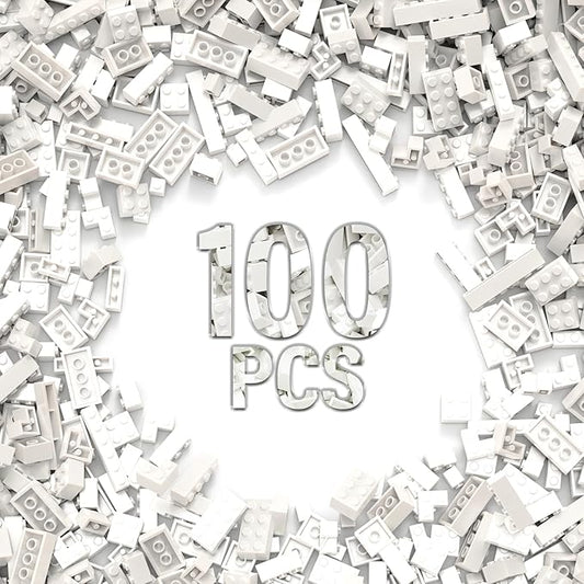 100 Piece Classic Building Blocks, Compatible with Lego, White Bricks in Bulk