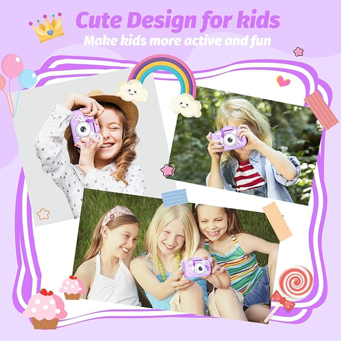 Upgrade Unicorn Kids Camera for Girls, Christmas Birthday Gift for Boys, 1080P HD Selfie Digital Video Camera for Toddlers, Cute Portable Little Girls Boys Gifts Toys for 3 4 5 6 Years Old