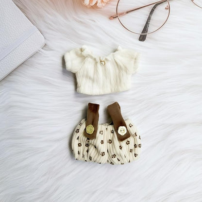 Clothes for Dolls Accessories (No Doll), Cute Outfit Set 2 Pieces Bib Pants for 15 & 17cm Doll Suit, Stylish Dress Up Overalls Doll Clothing Set Replacement Beige