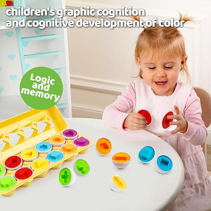Tddler Toys 1-2,Montessori Geometric Egg Early Fine Motor Skills Learning Color Sorting & Shape Sorter Matching Eggs Game Airplane Travel Toys for Kids Boys Girls
