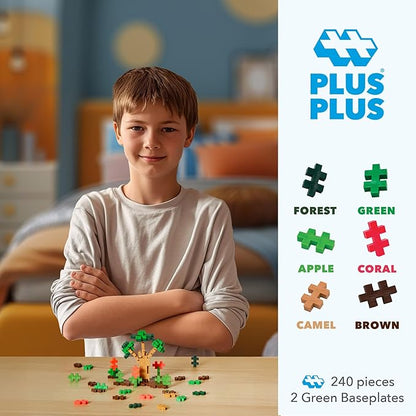 PLUS PLUS 240 Piece Interlocking Building Blocks for Kids, Open Ended Connecting Toys, STEM Bin Mini Manipulatives - Jungle Mix Play Tube & Baseplate