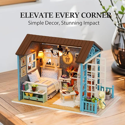 OZJAY Miniature House Kit, Mini House Building Kit with LED, DIY Miniature Kit for Adults Teen, Dollhouse Kit for Birthday Christmas, Forest Times