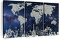 ElephantStock Starry World Map Multi Piece Canvas - 3 Panel Wall Decor - Map of the World Art - Canvas for the Office and Home - 74" X 48"