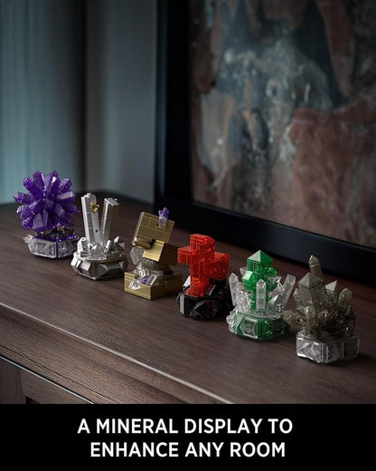 Nifeliz Geology Rock Collection Building Set for Adults, 6 Different Kinds of Gemstone Model Toys, Creative Desk Decoration & Fun Gift for Mineral Lovers (616PCS, NF10306)