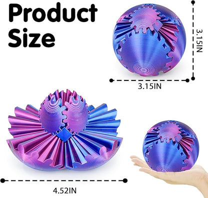 Gear Ball 3D Printed Cube Fidget Toy,Gear Sphere Fidget Toys,Sensory Toys for Stress and Anxiety Relief, Desk Toy Fidget Spinners,Stocking Stuffers for Adults & Kids Gift(Purple Blue, 3.1 Inch)