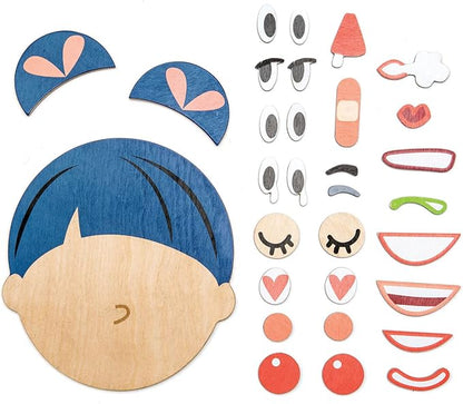 Tender Leaf Toys – What’s Up - 32 Pc Wooden Magnetic Puzzle Face Expression Learning Playset with Travel Bag - Encourage Social Skills, Imaginative and Emotional Play for Age 3+