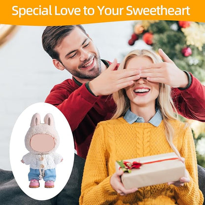 17cm Doll Clothes Set, Premium Jeans & Knitted Sweater Outfit for 17cm 15cm Dolls, Cute Dress Up Fashion, No Doll Included (White, 17cm/15cm)