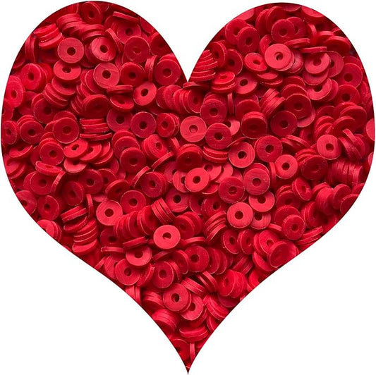 3000Pcs Clay Beads Flat Round Polymer Bead Vinyl Heishi Beads Flat Round Polymer Bead for Jewelry Making Necklace Bracelet (32-Red)