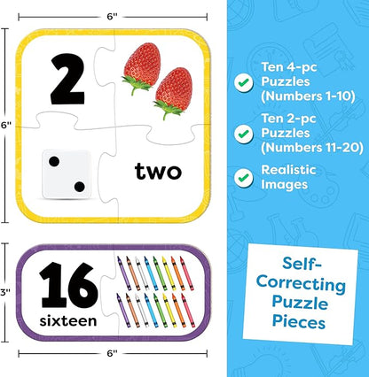 Number Puzzle Kindergarten Math Games - Number Matching Puzzle - 20 Sets Learning Numbers Puzzles - Counting Toys for Toddlers Kids Ages 3-5 - Preschool Learning Activities - Puzzles for Toddlers 2-4
