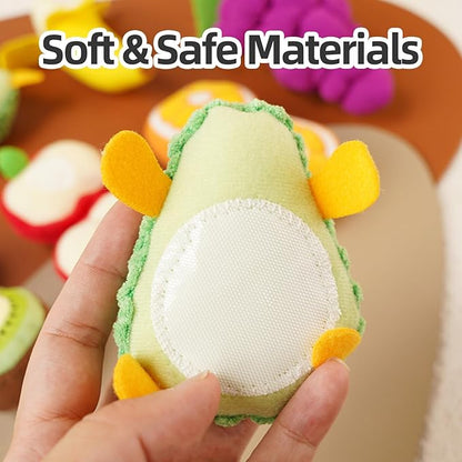 Toddler Pretend Play Food Toy 12M+, Soft Plush Baby Montessori Fruit Basket, Kid Sensory Kitchen Grocery Playset Early Educational Gift for 1 2 3 Year Infant Boy Girl