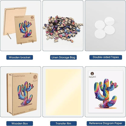 delobil Colorful Cactus Wooden Puzzles, 300 Pieces Jigsaw Puzzles 12.2'' x15.4'', Unique Design Liberty Wooden Puzzles for Adults and Kids, Family Game Gift Royal Size