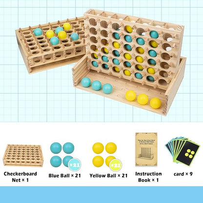 Wooden 4 in a Row & Bounce Ball Games,Two-in-One Four in a Row Game and Bounce Ball Party Game, Bounce Off Game for Friends and Family