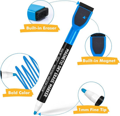 maxtek 60 Count Magnetic Dry Erase Markers, Fine Tip, 12 Colors, Low Odor Whiteboard Markers with Built-in Eraser