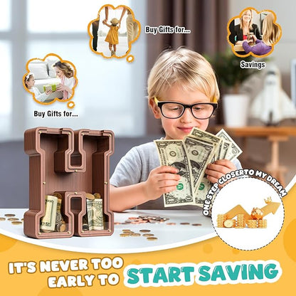 Summidate Wooden Letter Piggy Bank, Extra Thick Large Capacity Piggy Bank for Kids Boys Girls Toddler, Alphabet H Money Bank| Coin Box Birthday, Christmas, Festival