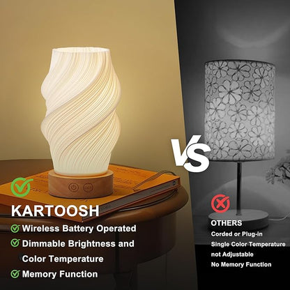 Cordless LED Table Lamp Set of Two, Battery Operated Portable Desk Lamp, 3 Color & Dimmable, Modern Rechargeable Table Light for Living Room,Bedroom,Bedside, White, 8.6inch