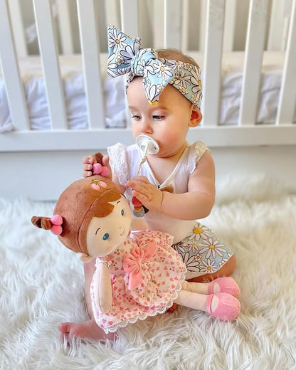 LeyaDoll Soft Baby Doll Toys (16''), My First Baby Rag Doll for 1 Year-Old Girl Birthday Gift,Christmas Plush Toys Gift for Toddler Kids Infants-Cherry