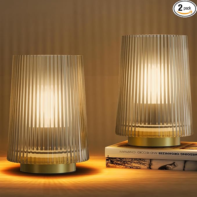 Dolita Battery Operated Glass Lamp, 2-Pack Small Table Lamps with Timer, Bedside Lights for Home Decor Living Room, Office, Bedroom