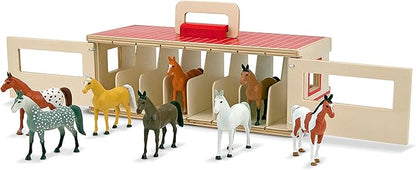 Melissa & Doug Take-Along Show-Horse Stable Play Set with Wooden Stable Box and 8 Toy Horses