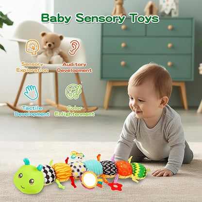 Baby Toys Musical Caterpillar for 0-12 Months, Infant Stuffed Animal with Mirror, Crinkle & Rattle, Tummy Time Toy for Newborn 3 6 9 12 18 Months, for Boys and Girls