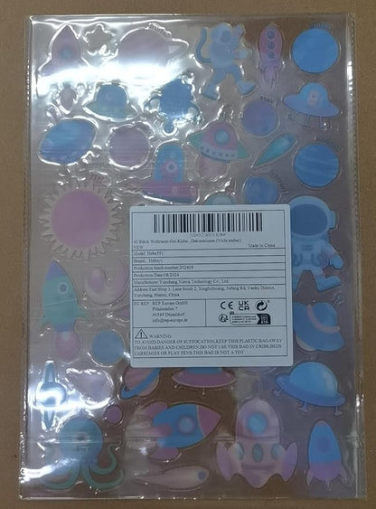 40PCS Space Jelly Stickers, Universe Thick Window Door Clings Removable Reusable Planet Gel Clings Decals for Kids Toddlers Adults Home Classroom Nursery Decorations Party Supplies (Not Edible)