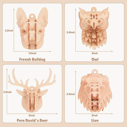 3D Wooden Puzzles for Kids, 8 Pcs Animal Assembly Model Wood Arts and Craft Puzzles Set, No-Glue DIY Delicate Pendant STEM Toys for Boys Girls Ages 6+, Educational Birthday Gift, Party Favors