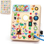 Dinosaur Busy Board, Wooden Toddler Toy, Sensory Travel Toy, Ideal Gift for 1-3 Years Old Boys (Dinosaur Busy Board Plus V2), Blue