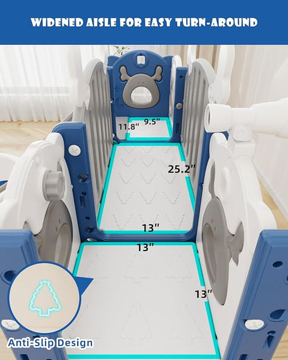 XJD 13 in 1 Toddler Slide Set, Kids Slide for Toddlers Age 1+, New Upgrade with Golf Set, Basketball Hoop, Drawing Board for Indoor Outdoor Playset,Toddler Playground (Blue Gley)